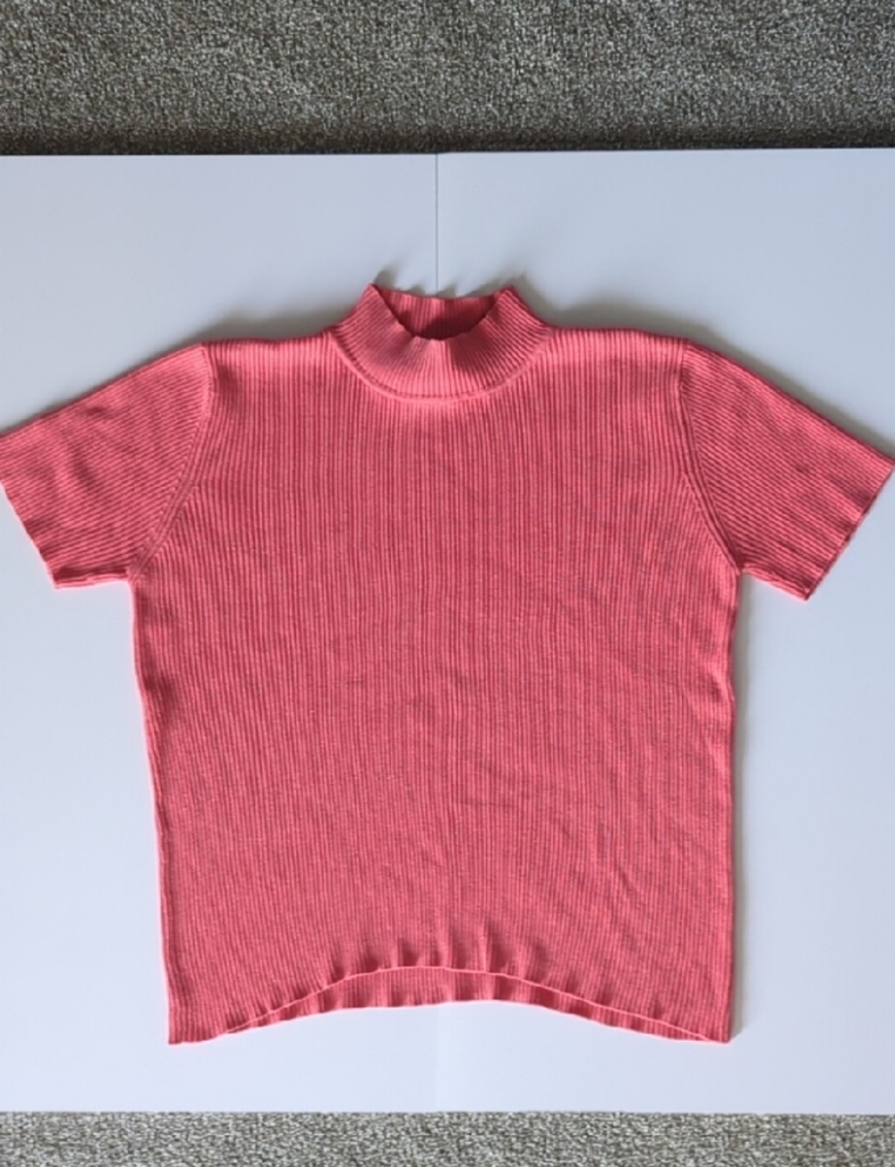 Madison Studio Pink Ribbed Mock Neck Short Sleeve Top